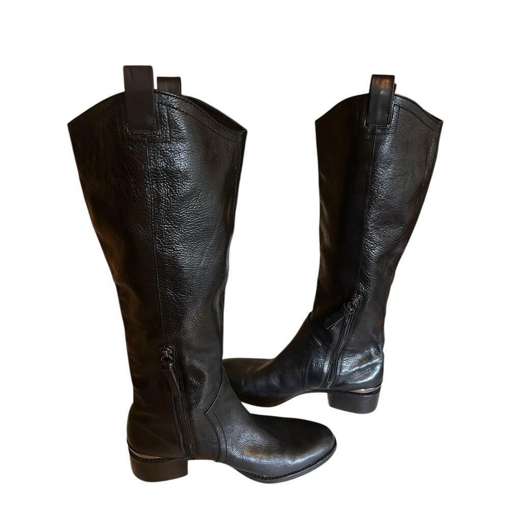 Louise et Cie Women’s Black Knee High Leather Riding Boots Gold Logo Size 8 - Picture 9 of 15